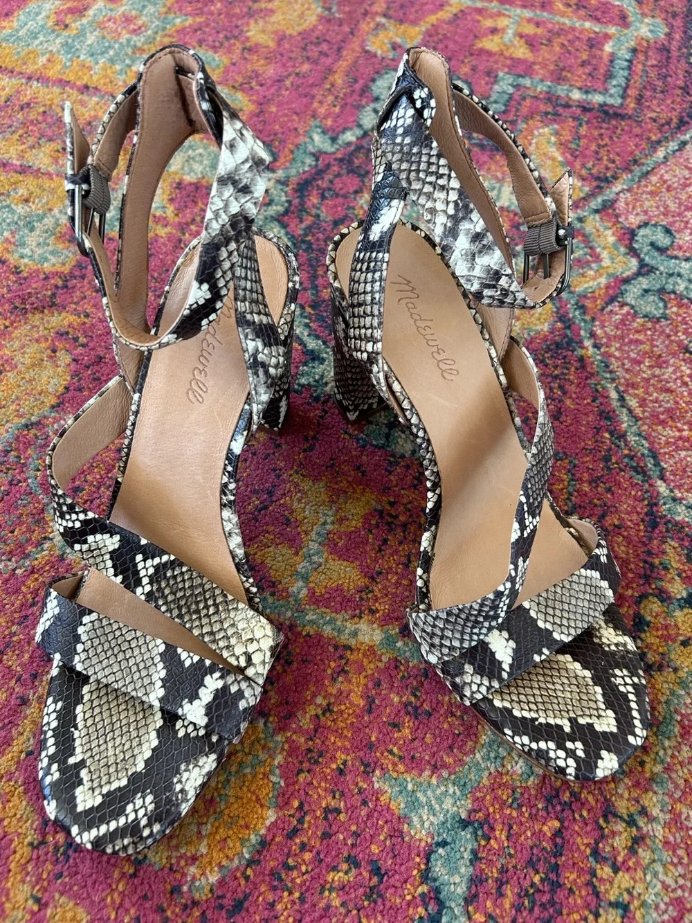 Madewell | Women’s Black/Cream Leather Faux Snake-Print The Liv Block Heel Sz 10 - Picture 13 of 16